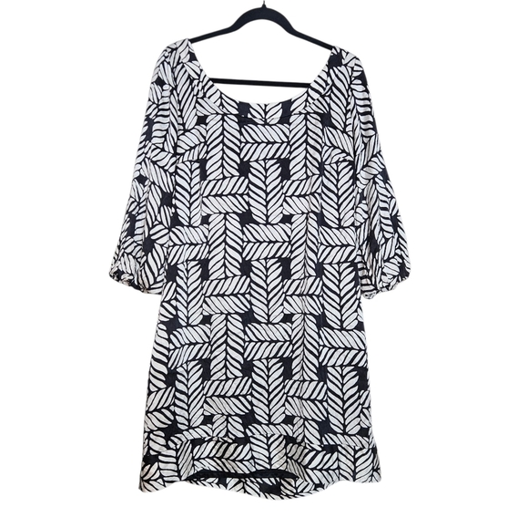 White House Black Market Silk Spandex Blend Shift Dress Lined Abstract sz Large - Picture 4 of 10